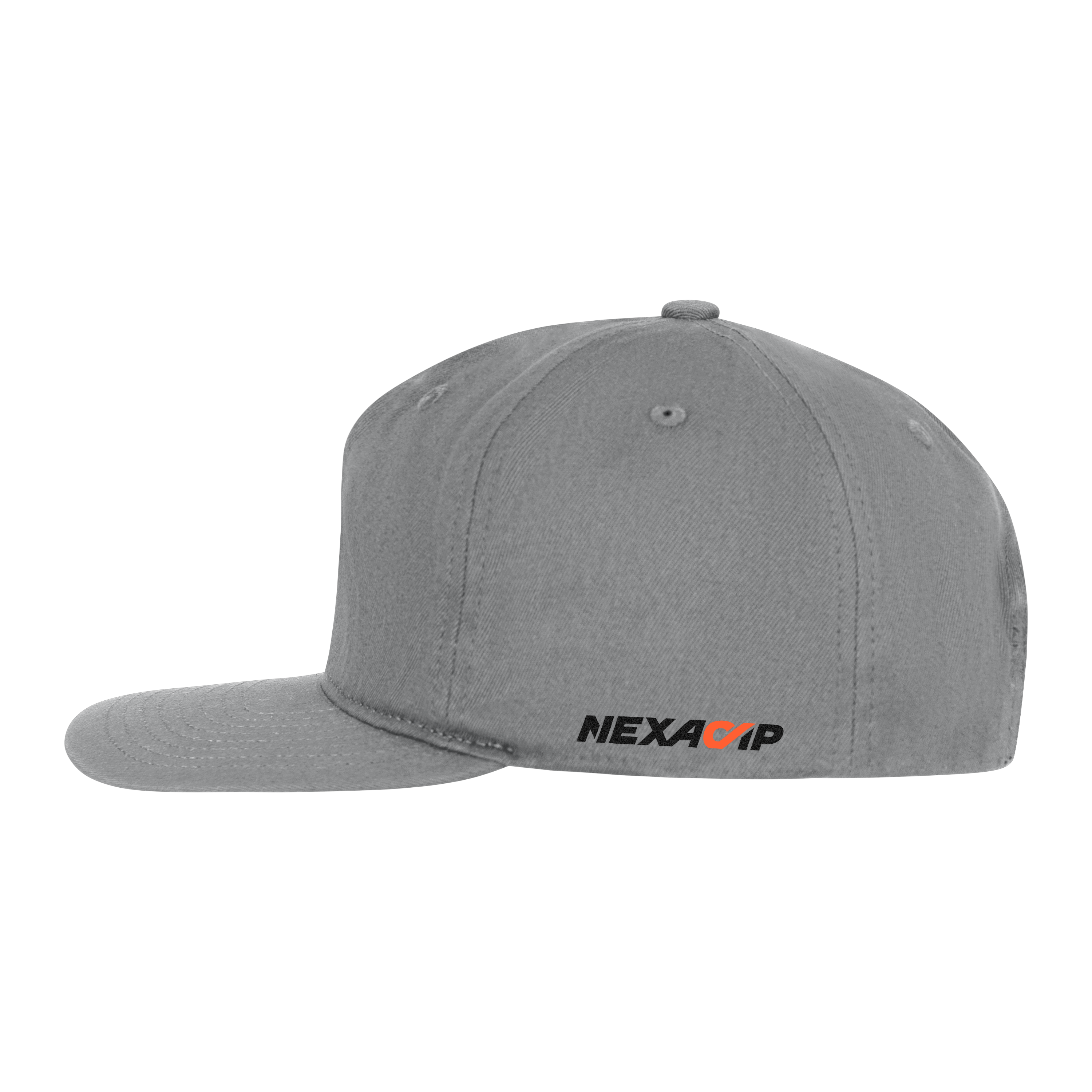 NEXACAP NYC108 grey cap with DTF printed logo on the left side